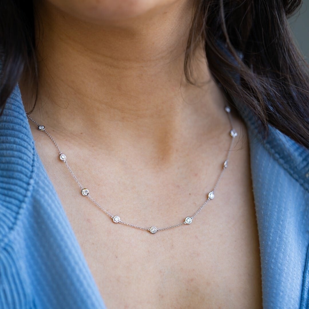 1.00 Carat Diamonds By The Yard Necklace 14K White Gold Lab Grown Station 18”