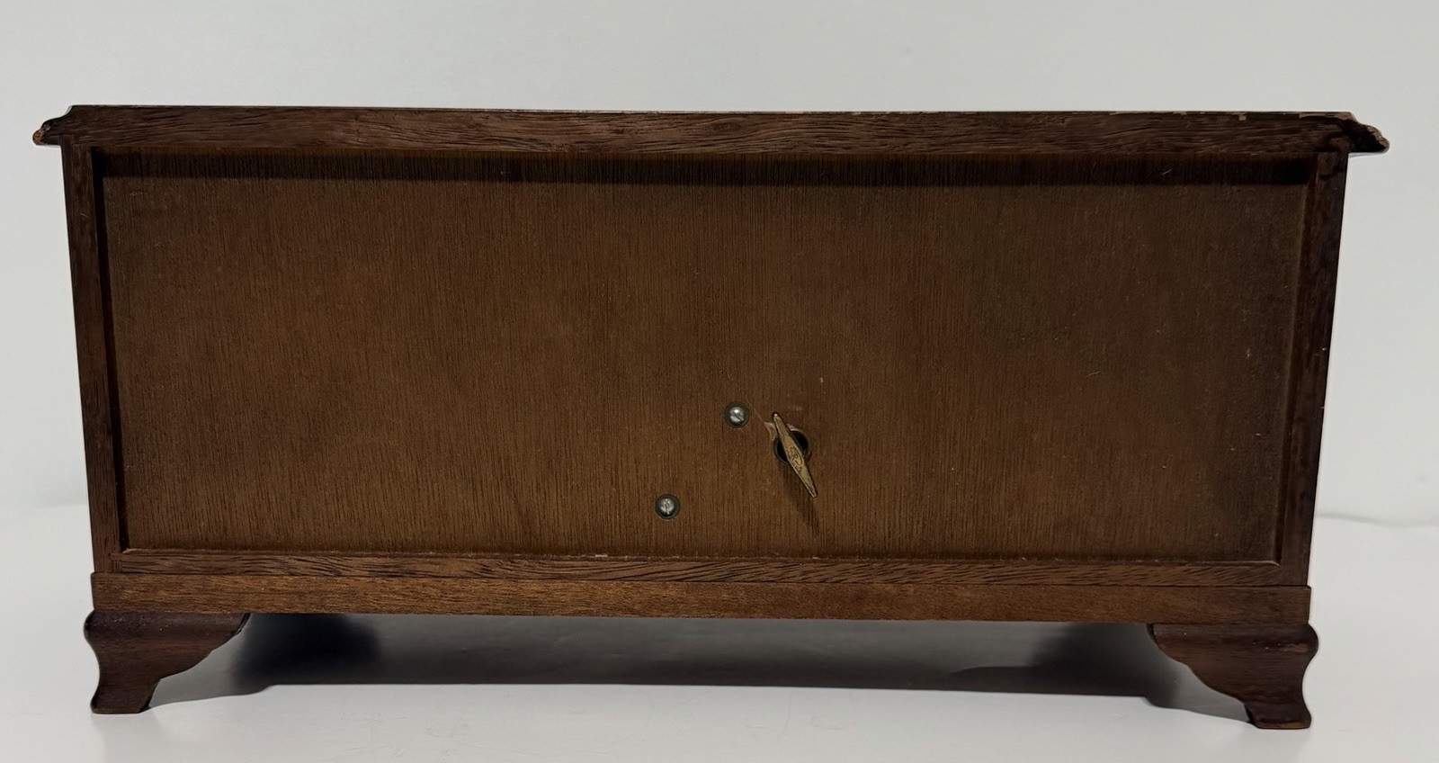Vintage Wood Jewelry Box Blue Velvet Lined Plays Music Table Top 7 Drawers Doors