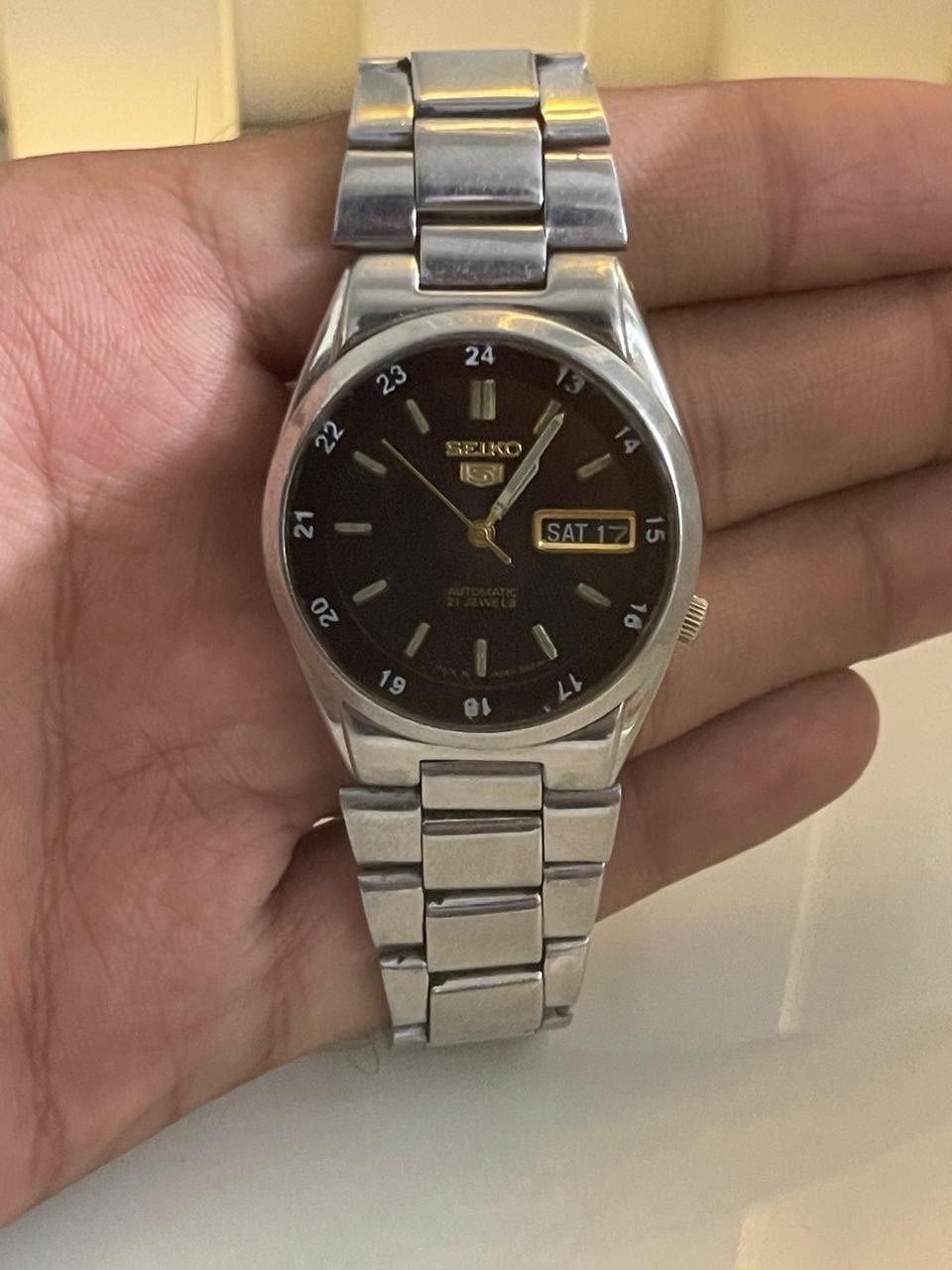 Seiko 5 SNK381 Black 24Hr Military Dial Arabic Day Automatic 21 Jewels Japan