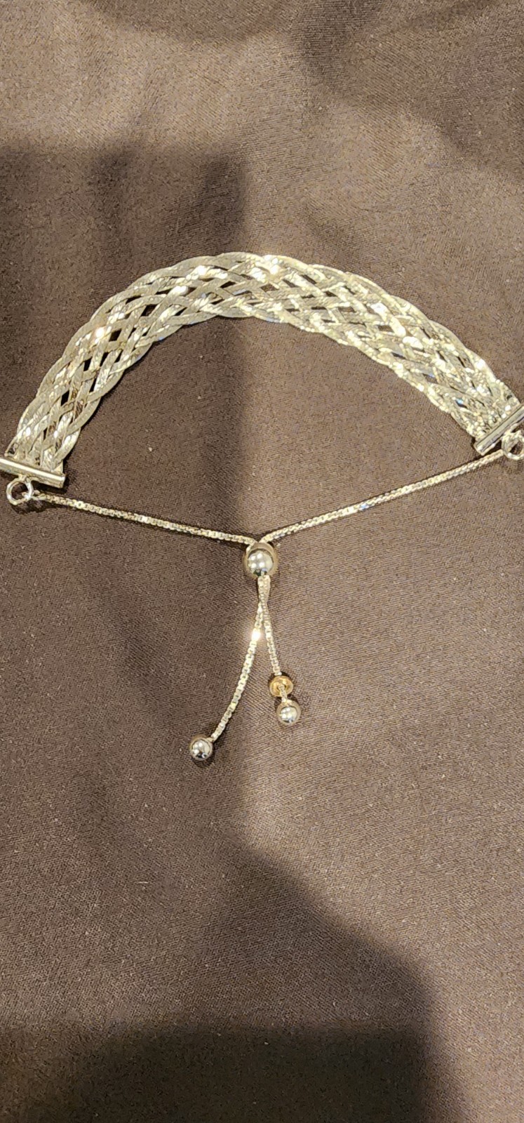 Sterling Silver Woven Ladies Adjustable Slider Chain Bracelet
