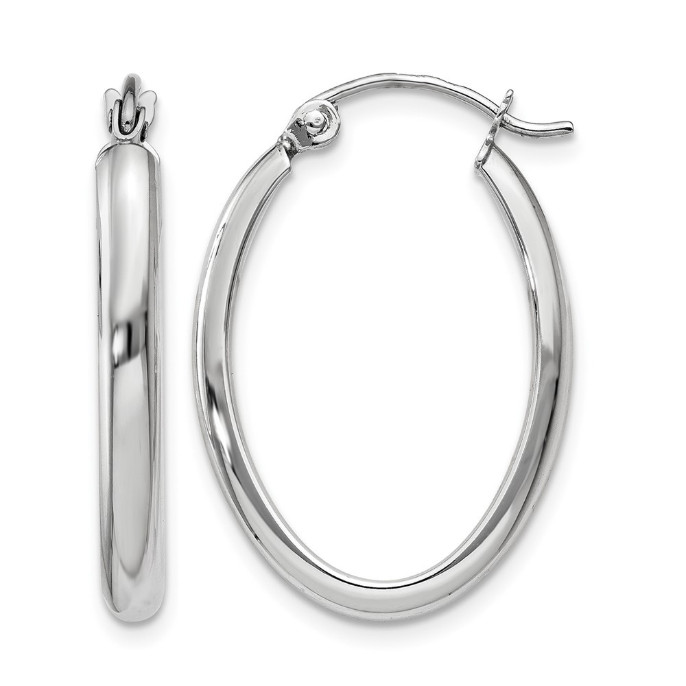 10k White Gold Polished 2.75mm Oval Tube Hoop Earrings L-24 mm, W-2.75 mm
