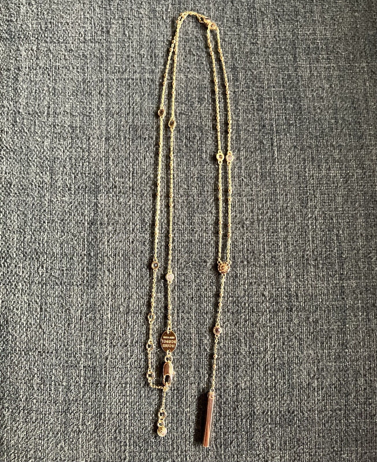 Henri Bendel Necklace Dainty Gold Toned 17inch Chain Pink Rhinestones Signed