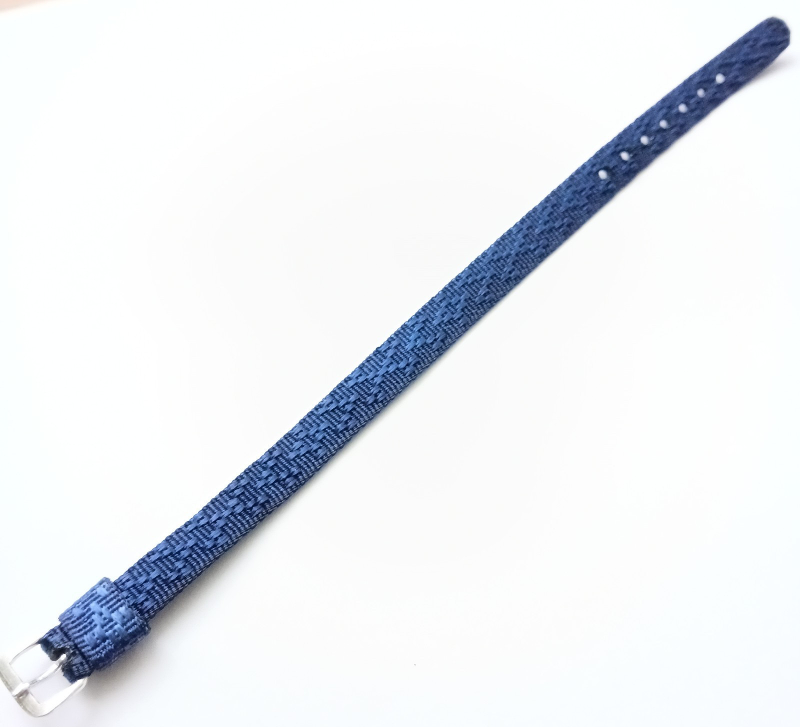 Vintage Blue Nylon Patterned One Piece 9mm Watch Strap Silver Buckle