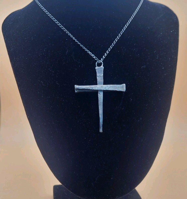 Sterling 925 Brutalist John-John Forged Nails Cross Necklace AGI 925 18″ Chain