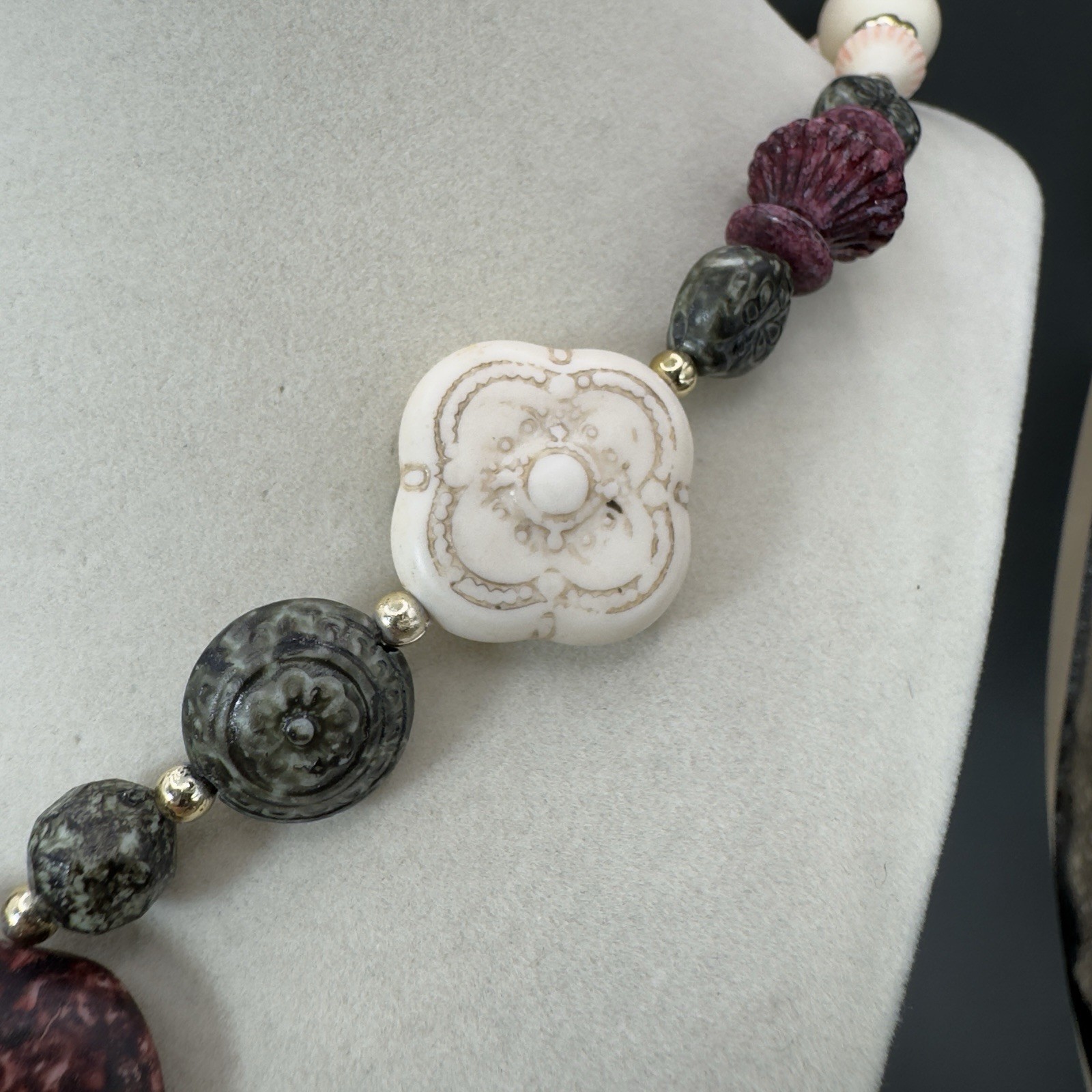 Vintage Artisan Mixed Bead Necklace Russia Market 32in With 4in Tassel Drop