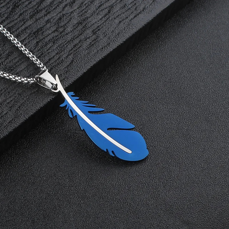 Men Women Necklaces Hip-hop Versatile Stainless Steel Feather Pendants Personali