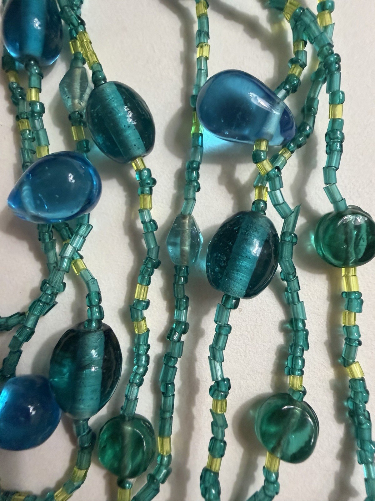 Antique Imperial Blue Murano Italian HandBlown Glass Beaded Necklace 38”