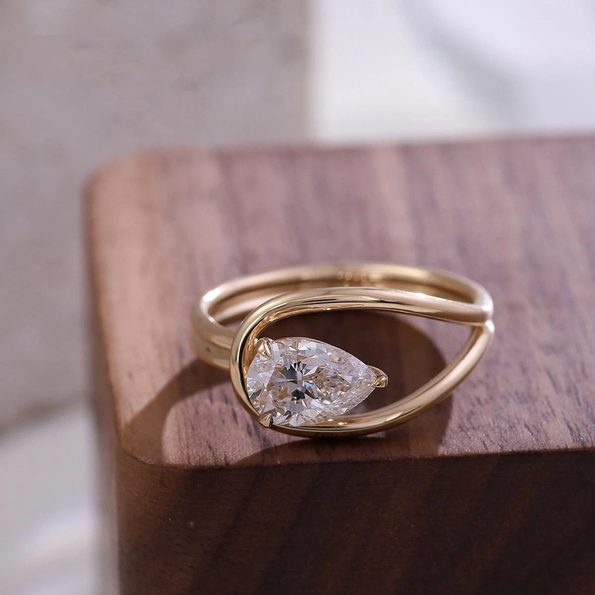 Teardrop Style 0.85CT Pear Cut White Moissanite & 10K Yellow GoldFN Women’s Ring