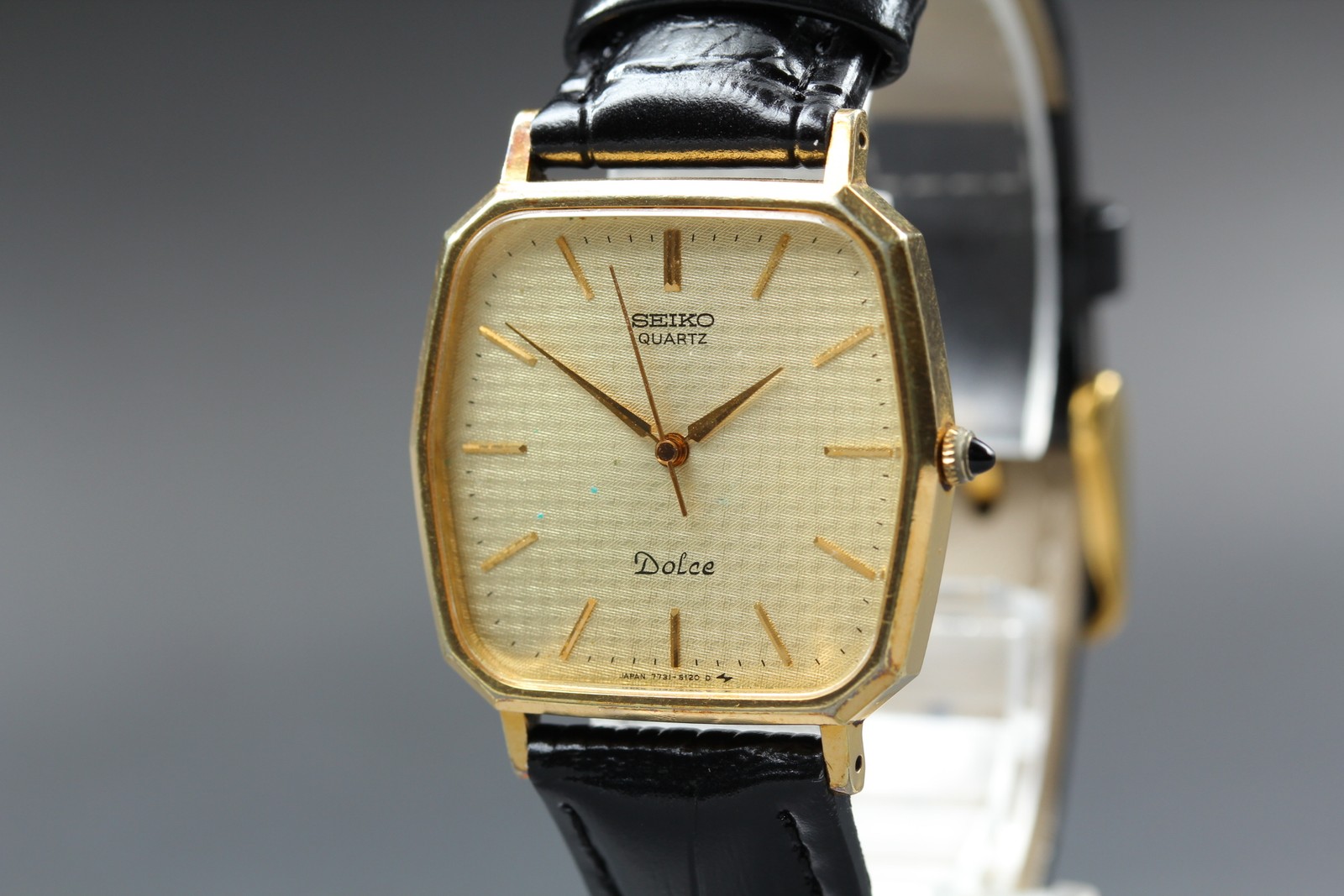 [Exc+5] SEIKO Dolce 7731-5120 29mm Gold Dial Quartz Men’s Vintage Watch JAPAN