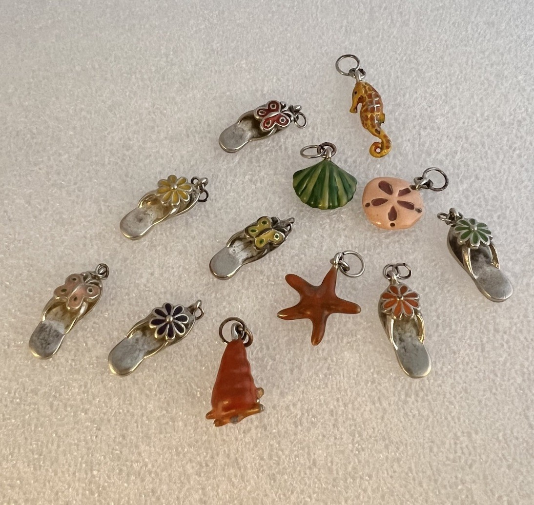 Nautical Ocean Beach Charms Lot Of 9 Flip Flops Sea Creatures