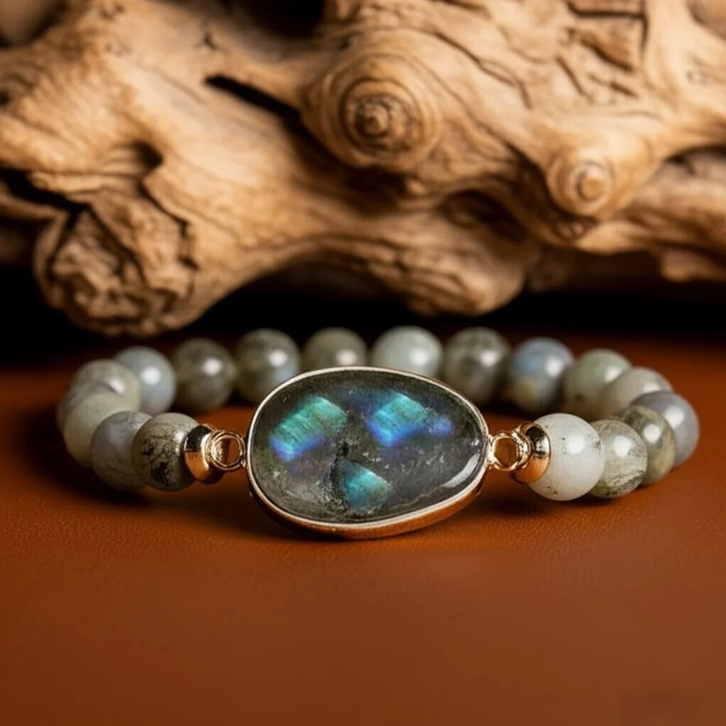 Natural Labradorite Bead Bracelet Handmade Reiki Healing Charm for Women Gift
