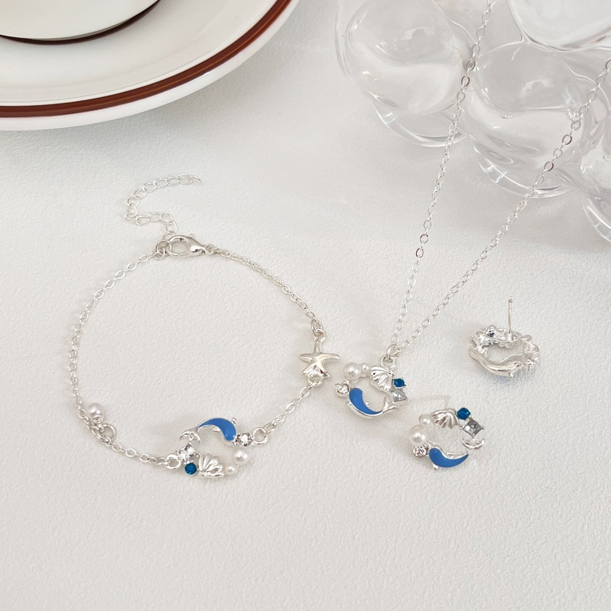 3pcs Ocean Vacation Style Pearl Shell Bracelet Necklace Earring Set BohoJewelry
