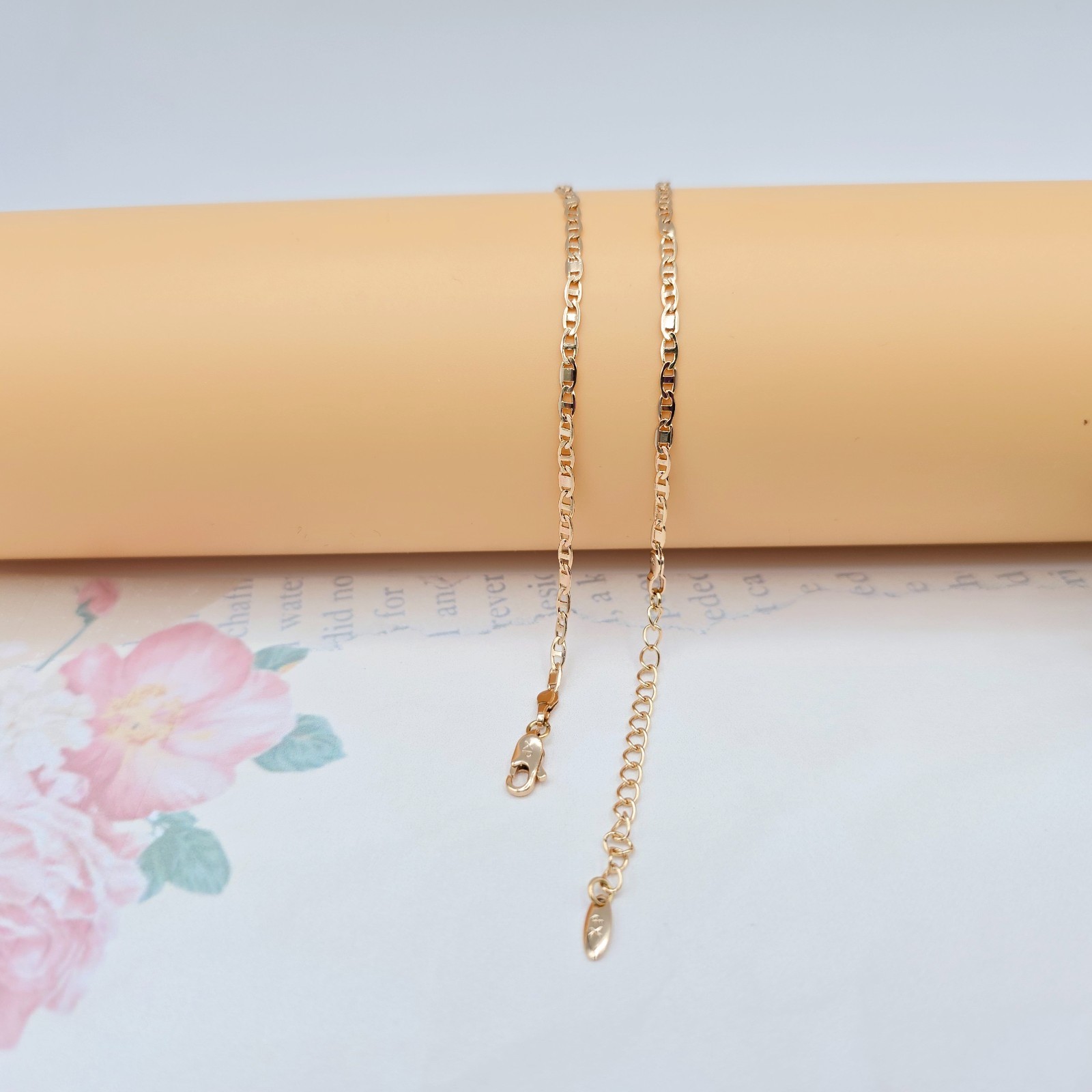 with Polished Flat Links – 45+5cm Adjustable, XPNL0046 Rose Gold Chain Necklace