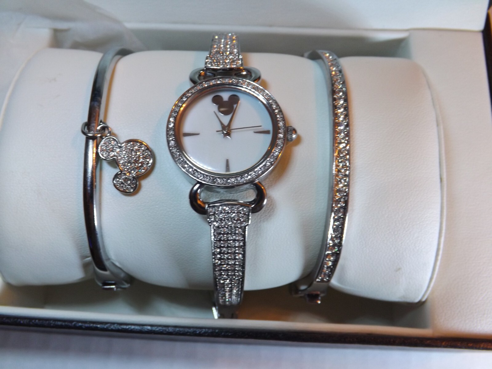 Disney Parks Womens Mickey Mouse Watch -Sparkling Crystals-Two Bonus Bangles-New