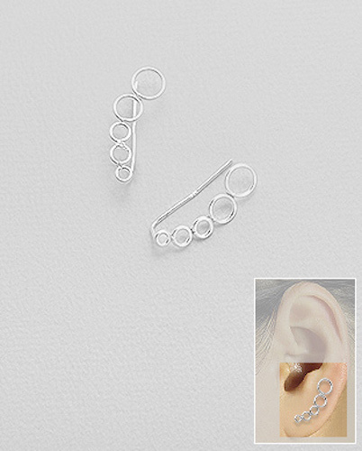 Solid Sterling Silver Circle Ear Cuff Climber Hook CRAWLER Stud Earrings Artsy