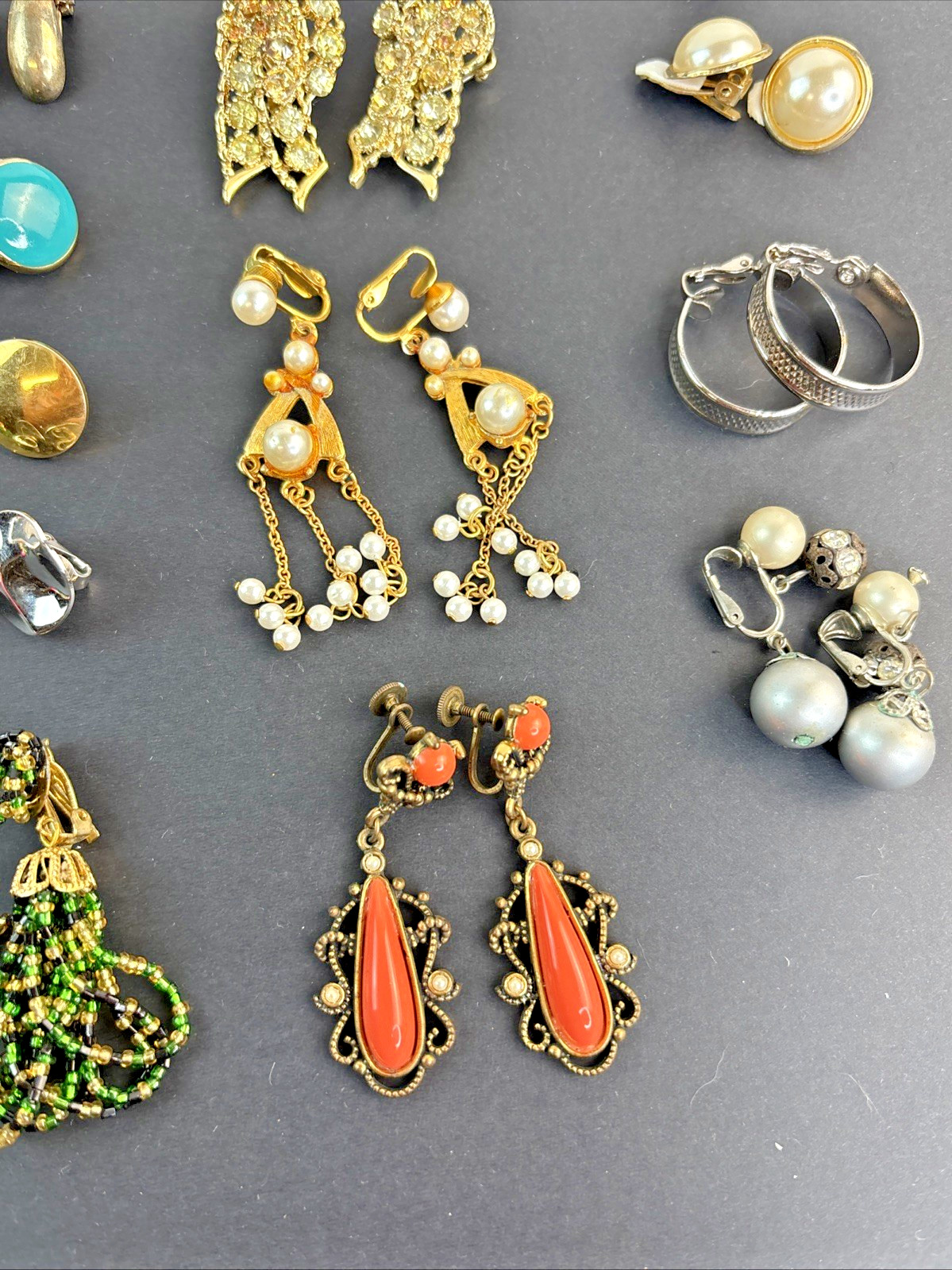 Lot of 62 Clip-on Screw Back Earrings Vintage 1940’s-1970’s Mixed Metals Cluster