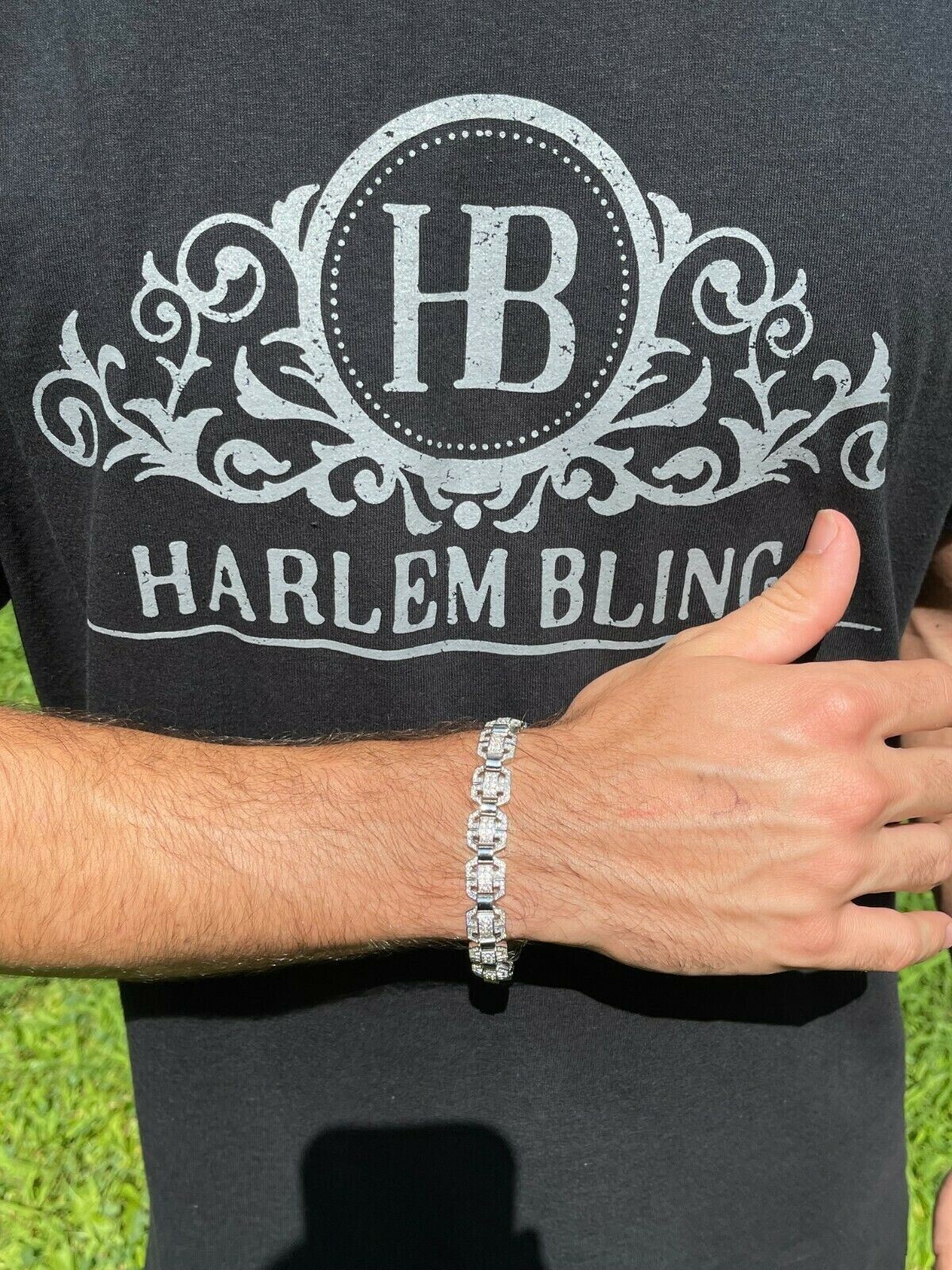 Men’s Moissanite Custom Link Real 925 Sterling Silver Bracelet Passes Tester