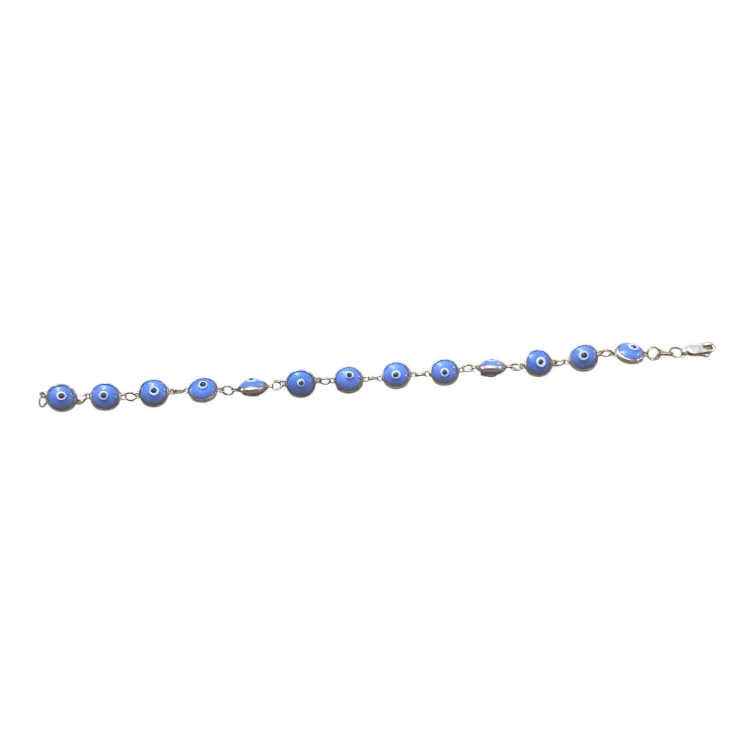 Preowned Sterling Silver 925 Blue Evil Eye Glass Beads Bracelet Sz 19 1/2 Inches