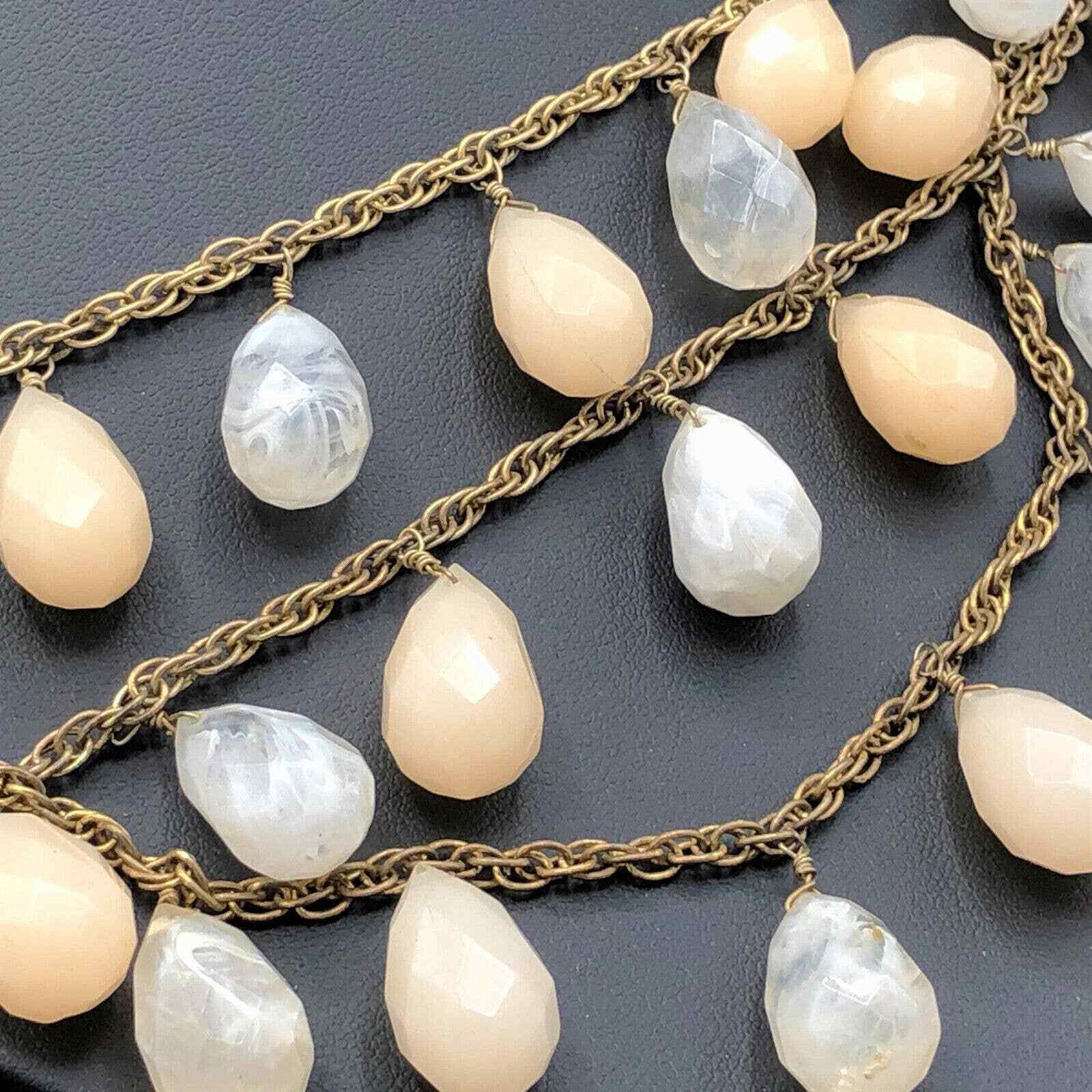 Lydell NYC 3 Strand Necklace Pastel Peach Milky Clear Faceted Briolette Beads