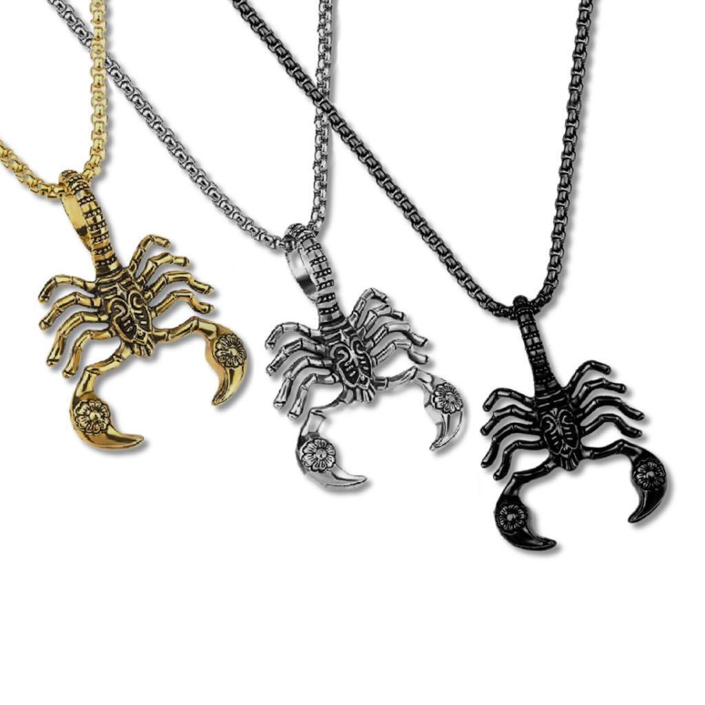 SCORPION NECKLACE 2″ Metal Pendant Gold Silver or Black Men Women Scorpio Zodiac