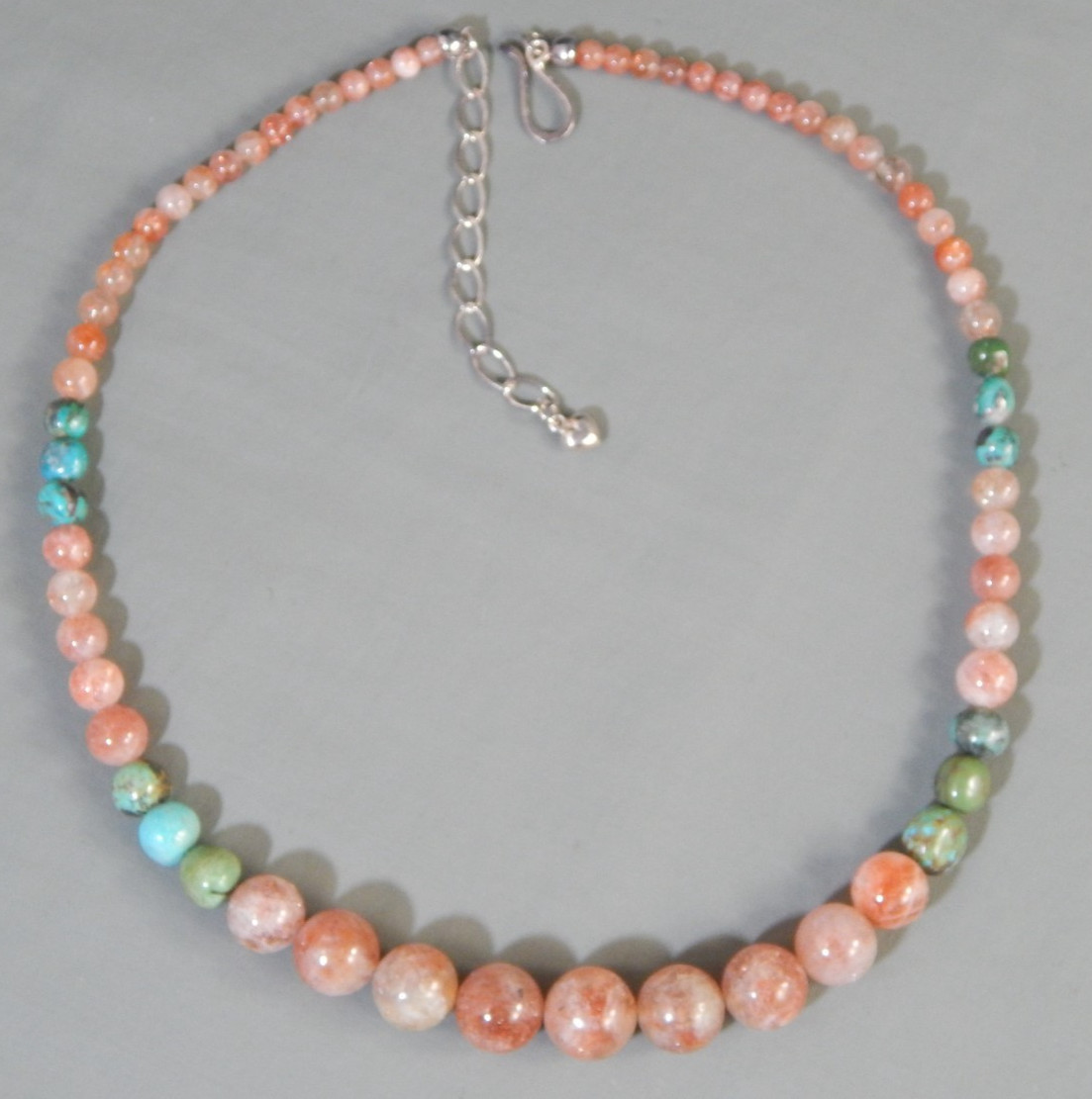 DTR Mine Finds By Jay King Graduated Sunstone & Turquoise Bead Necklace 18-20″