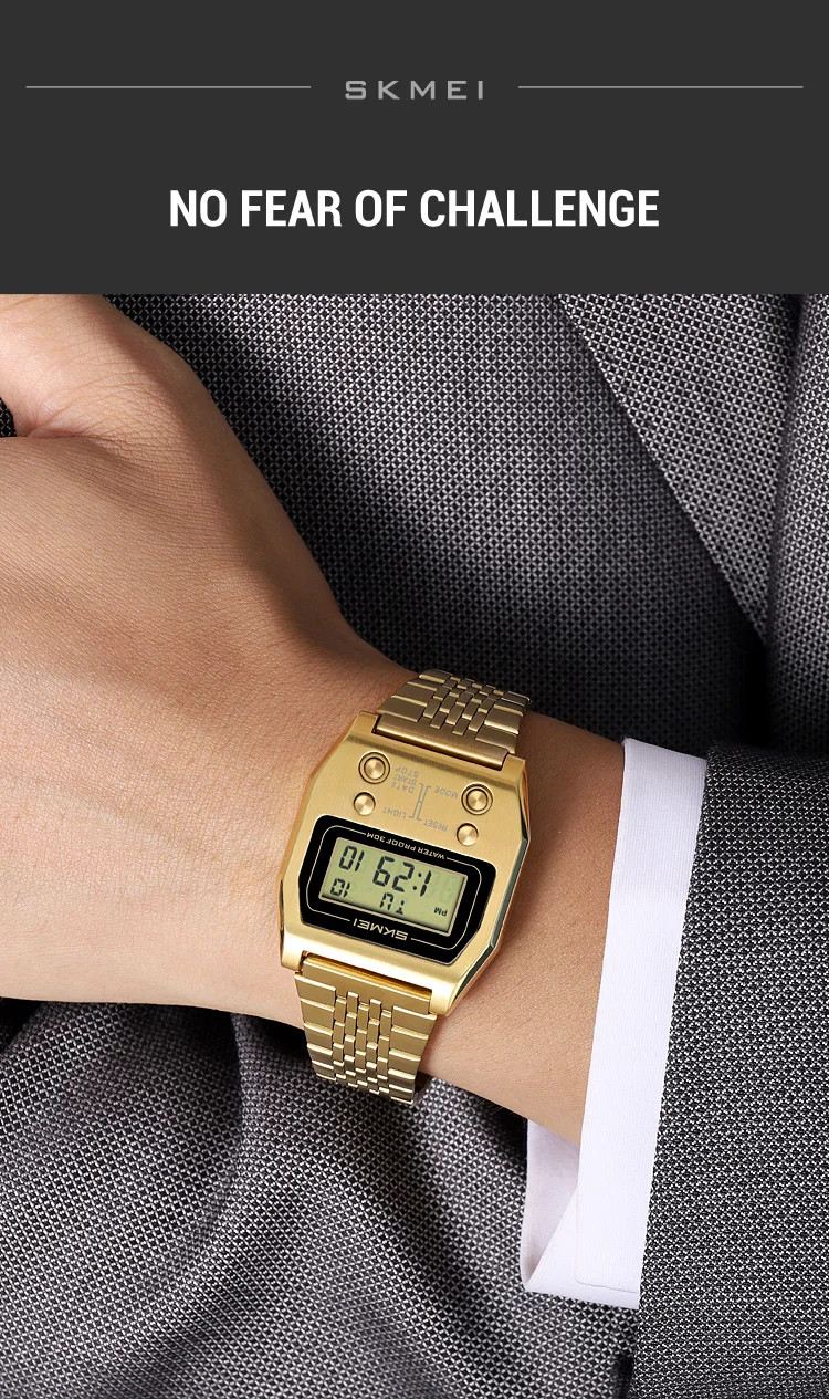 SKMEI 2460 Men’s Sports Waterproof Digital Watch Stainless Steel Luxury Retro LE