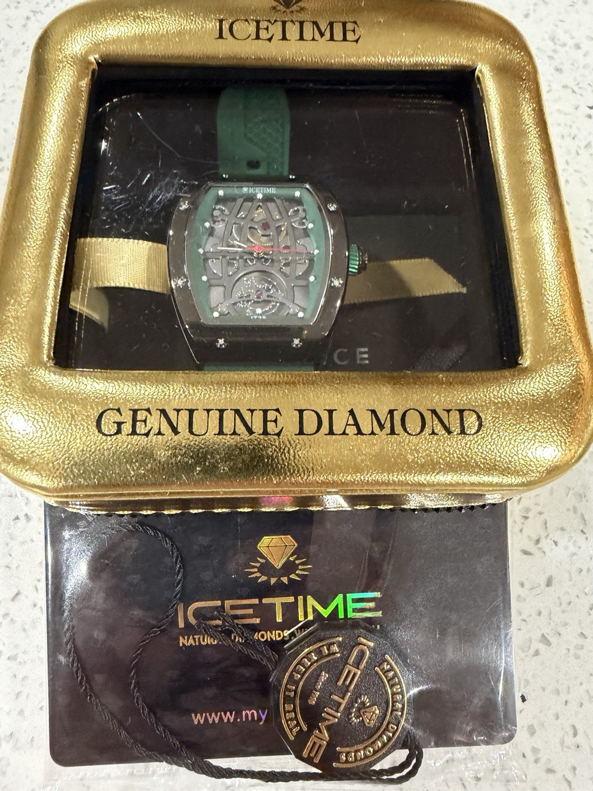 IceTime IT25 Women’s Quartz Skeleton Dial 33mm SS Case Green Silicone 30m