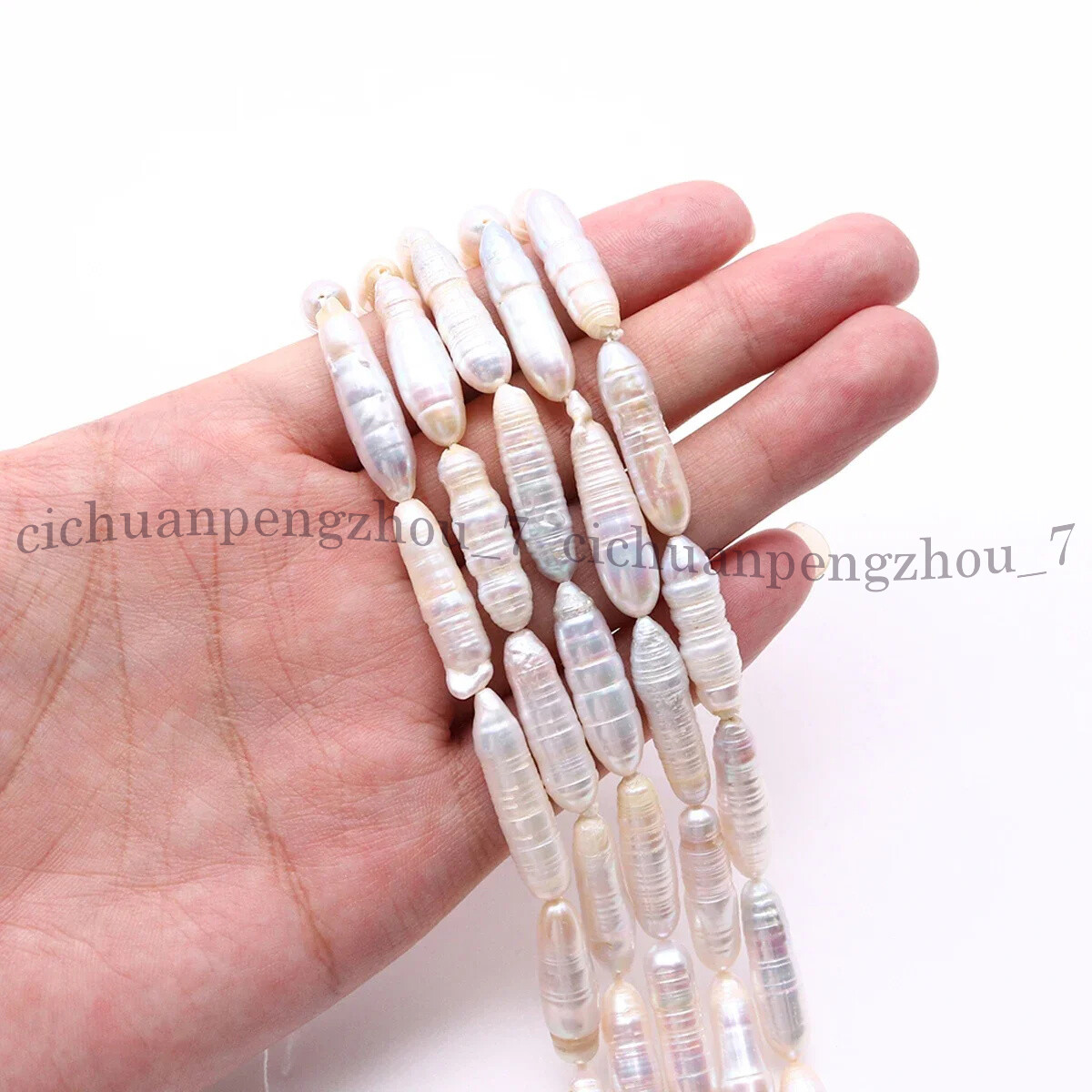Unique 6x26mm White Natural Freshwater Baroque Long Biwa Pearl Loose Beads 15”