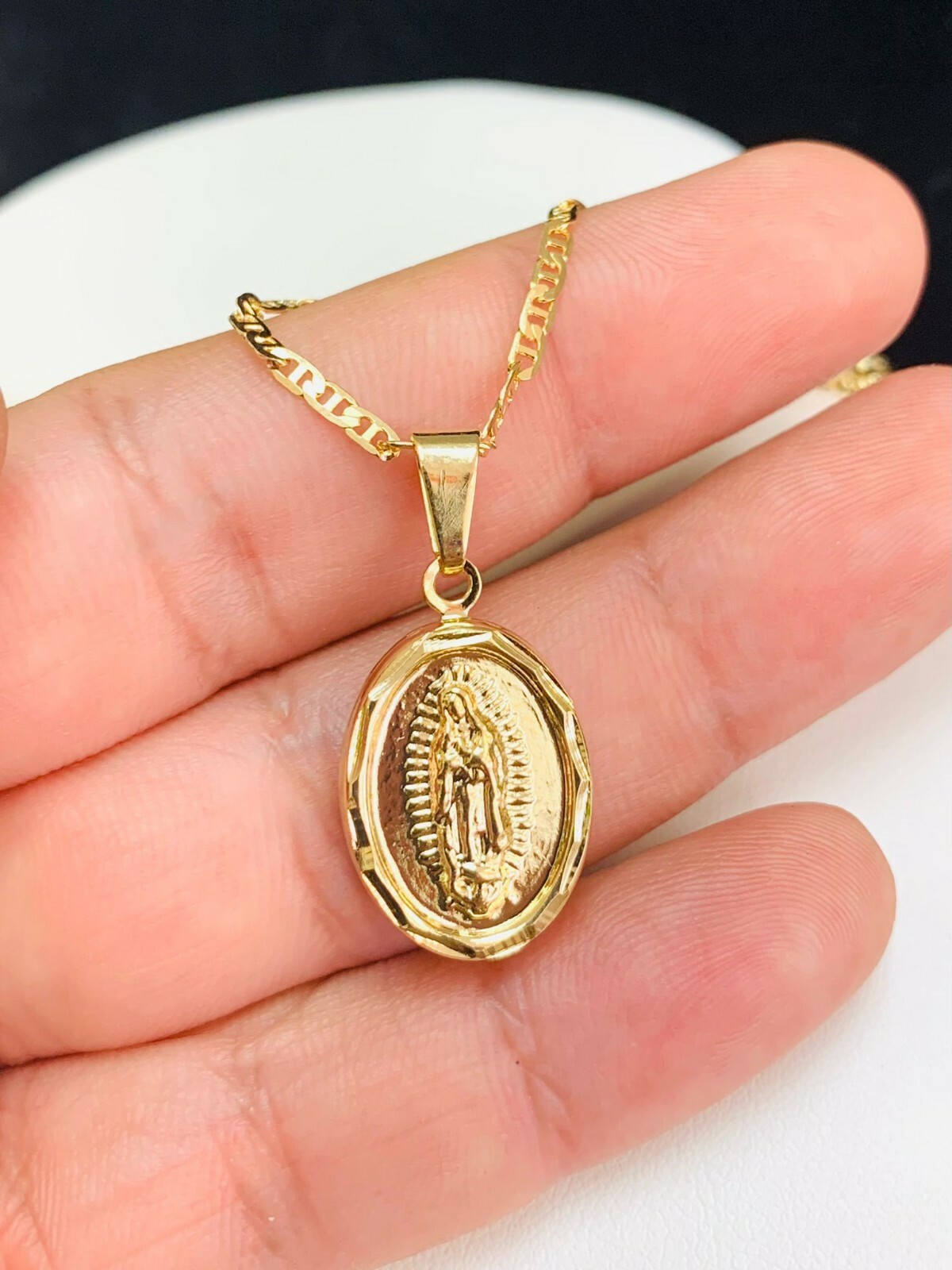 Virgen de Guadalupe Pendant • Mariner Link Necklace • Dije de Guadalupe 20x13mm.