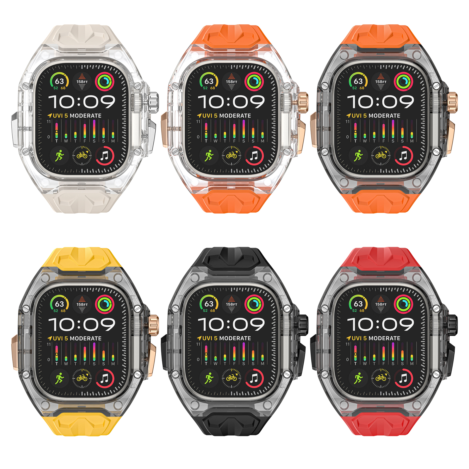 Clear Case+Silicone Sport Band For Apple Watch Series 10 9 8 7 6 5 4 SE Ultra1/2