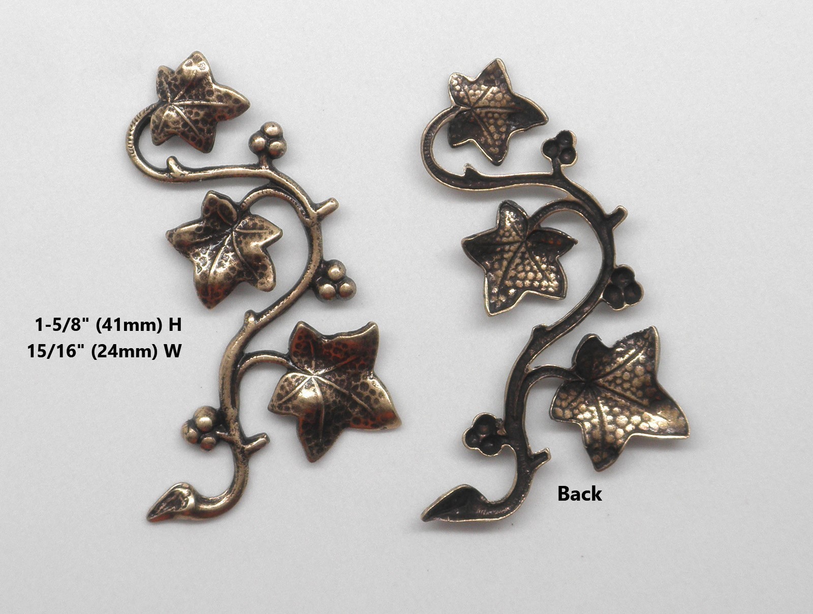 #3504 VINTAGE ANTIQUED GOLD LEFT/RIGHT VINE/LEAF ADORNMENT – 1 Pair