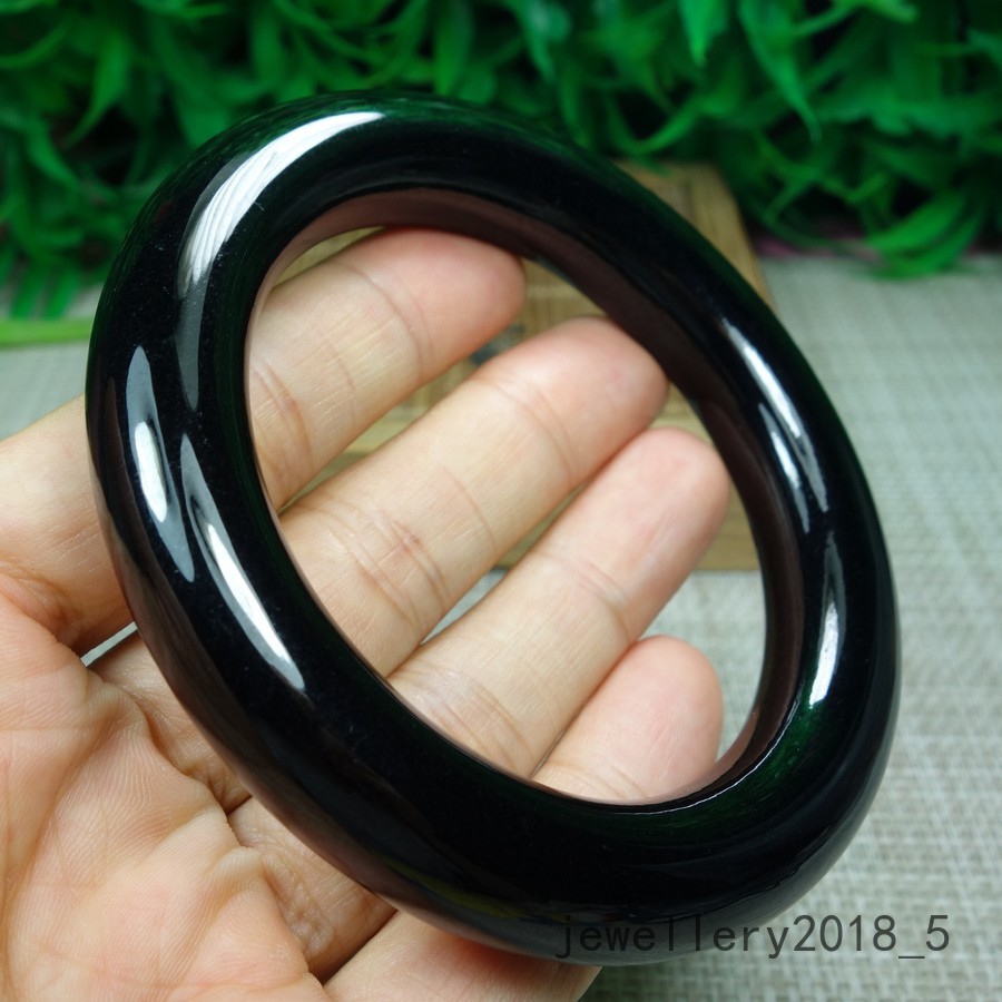 Certified Black Green Burma 100% Natural A Jadeite jade Bracelet 墨翠 圆条玉手镯 58.9mm
