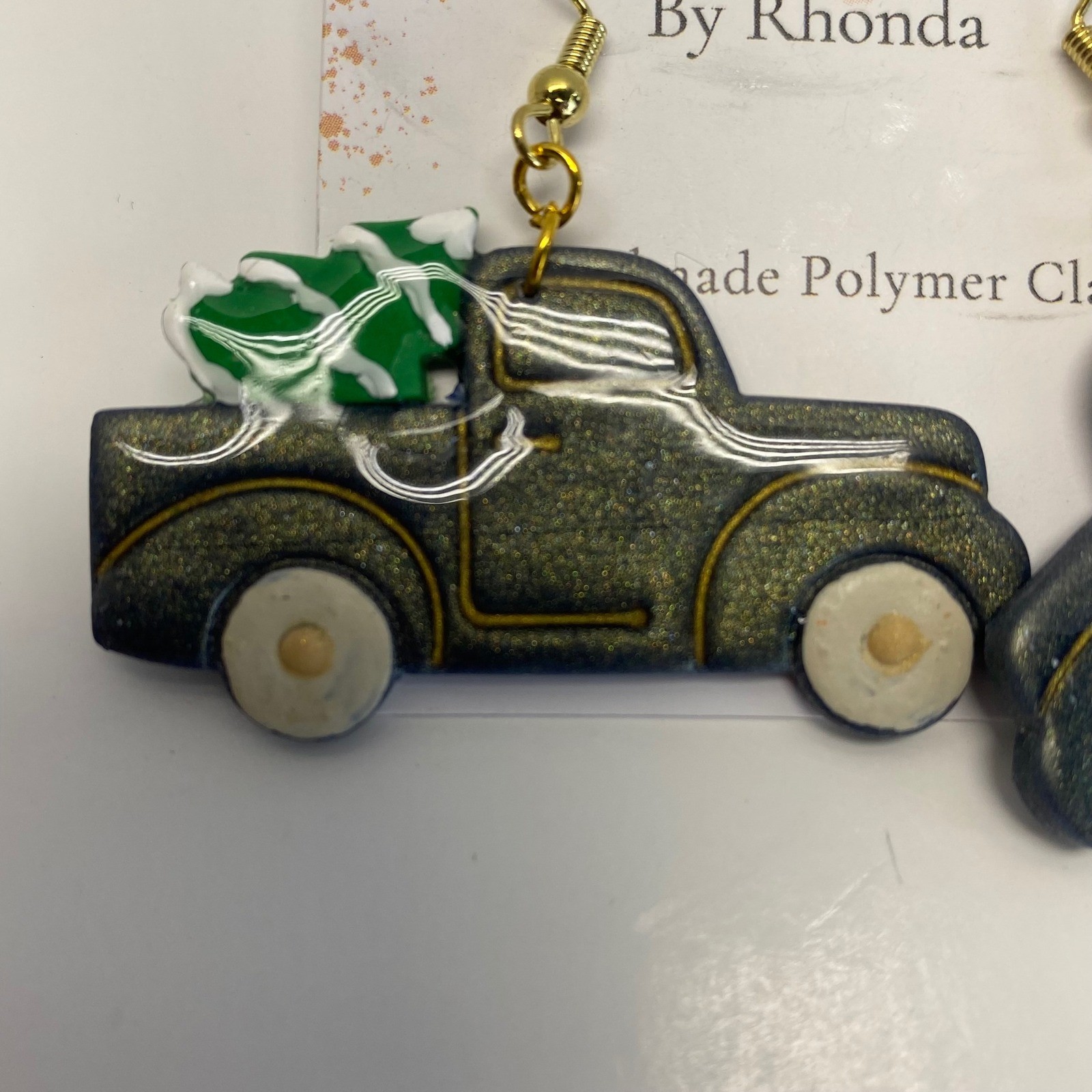 Handmade Polymer Clay Truck Christmas Tree Earrings Cute Festive Gift for Women