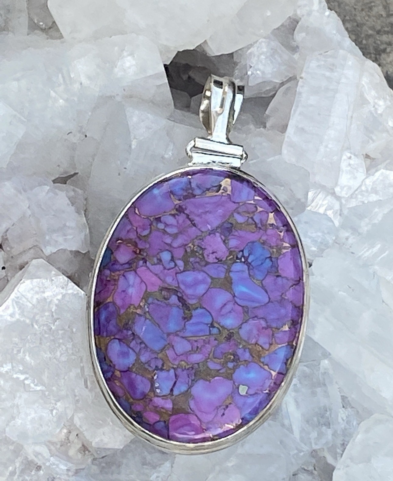 NWT Tiffany Opalized Fluorite Bertrandite Purple Blue Sterling Silver Pendant