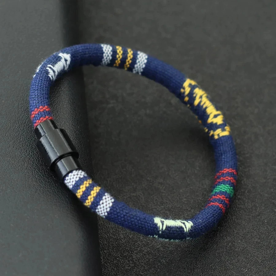 Black Rope Braided Bracelet Men Magnet Clasp Bohemian Casual Style Jewelry USA