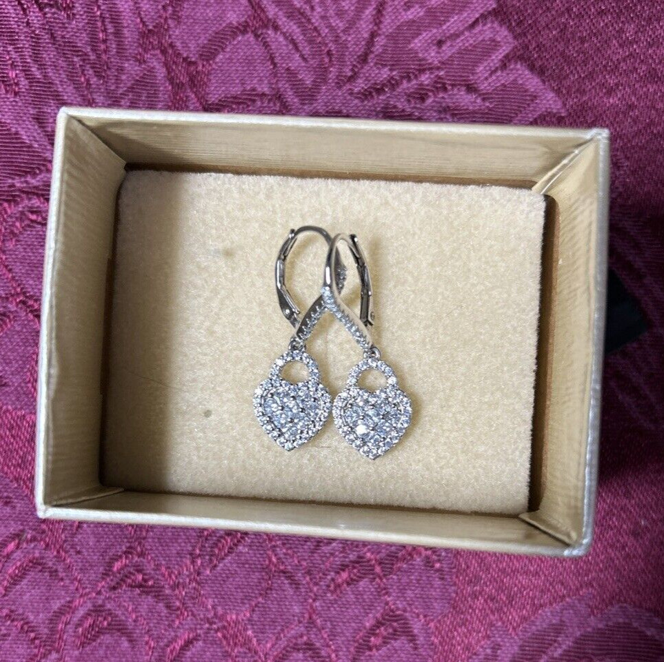 Sterling Silver .925 FZN CN Fuzion Creations CZ Heart Shaped Dangle Earrings