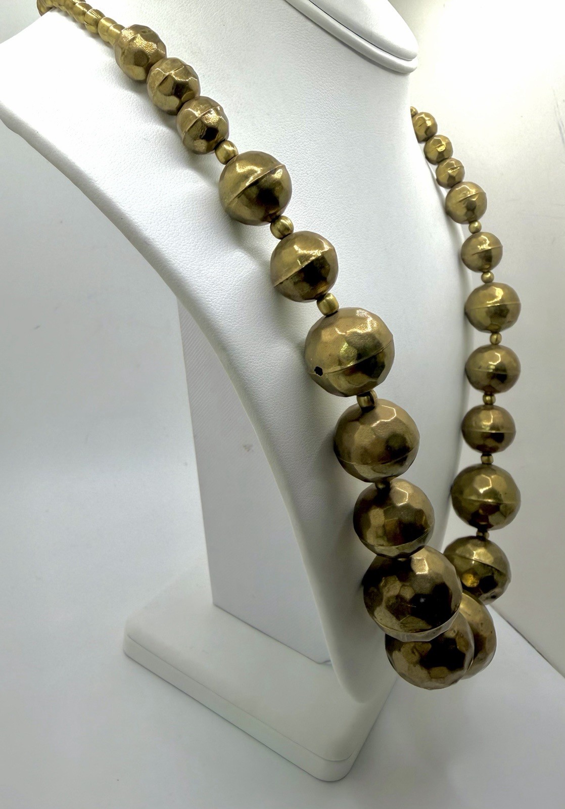 Antique Brass Hammered Hollow Necklace Estate Jewelry Southwestern