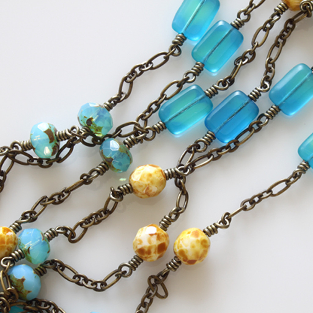Czech Glass Beads Wire Wrapped Long Necklace