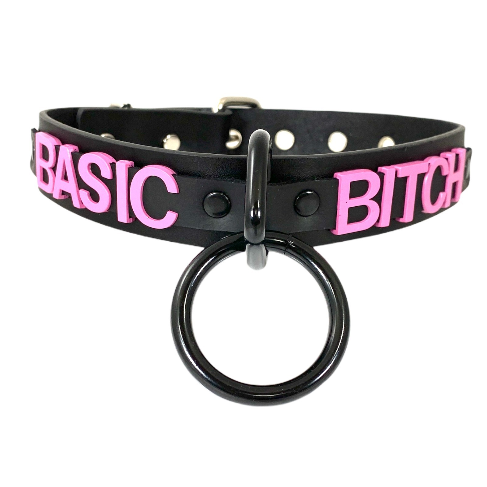 Name Bondage Collar Black O Ring Pink Letter Slave Leather BDSM Slut Choker