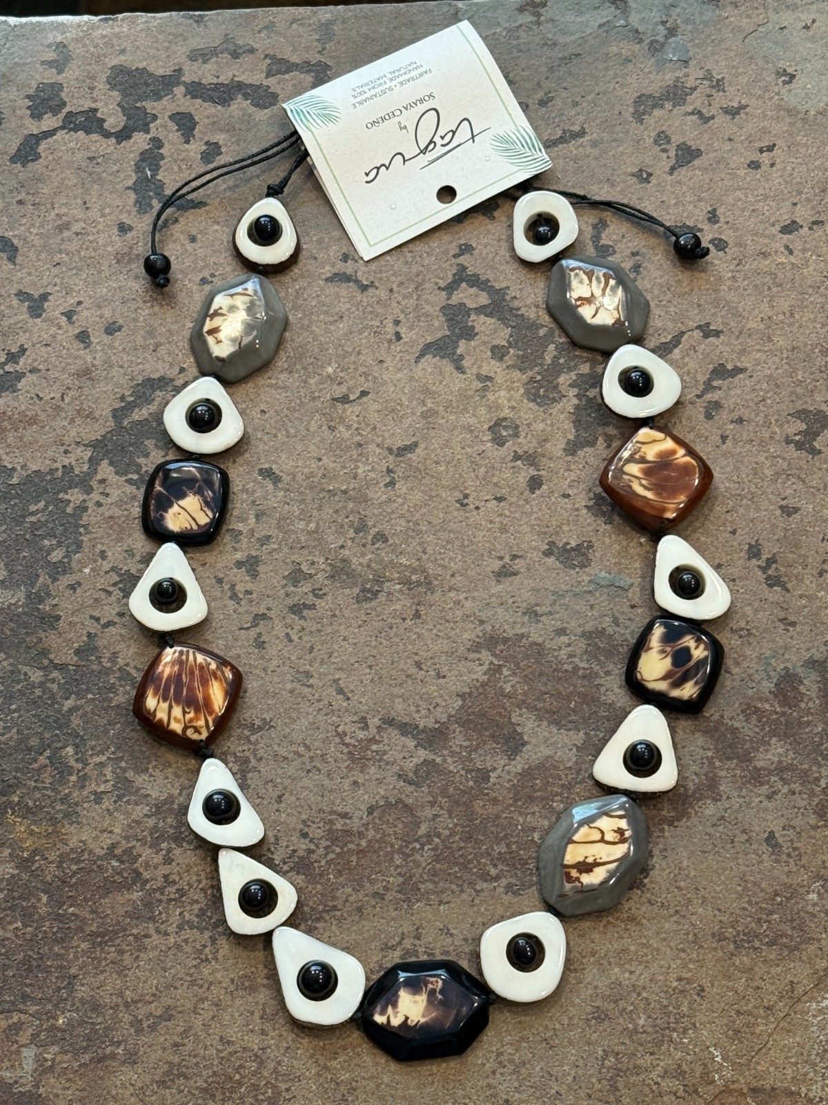TAGUA NUT “CELINA” NECKLACE ORGANIC ARTISAN HANDMADE BOHO STATEMENT JEWELRY NEW