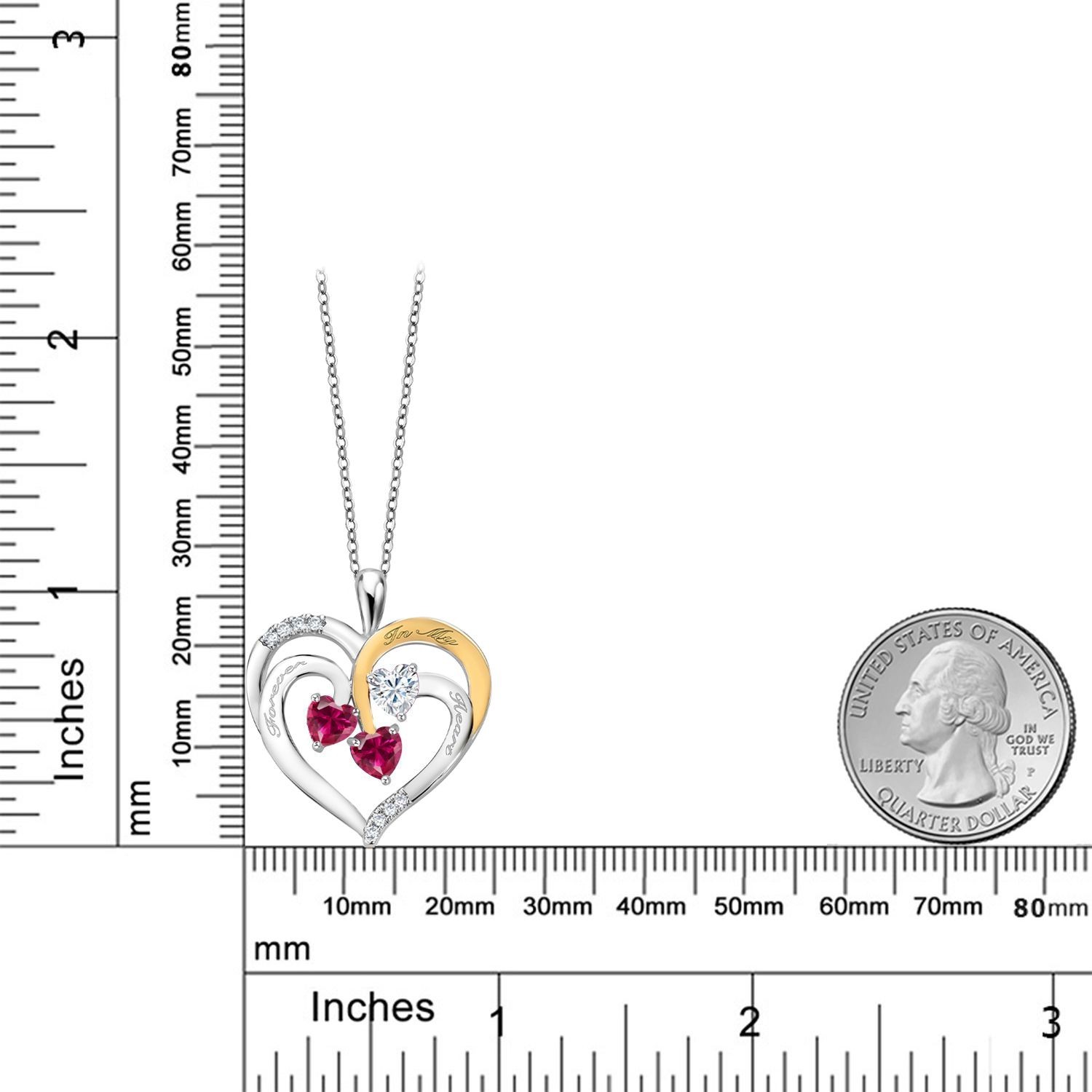 Rhodium Plated Pendant with Chain Created Ruby Moissanite (1.62 Cttw)