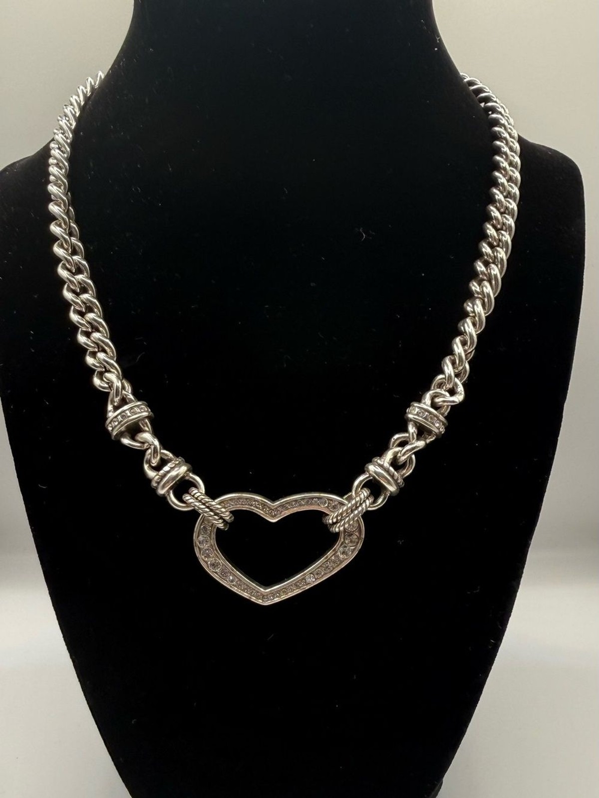 Brighton Urban Lights Chunky Chain Pavé Crystal Open Heart Statement Necklace