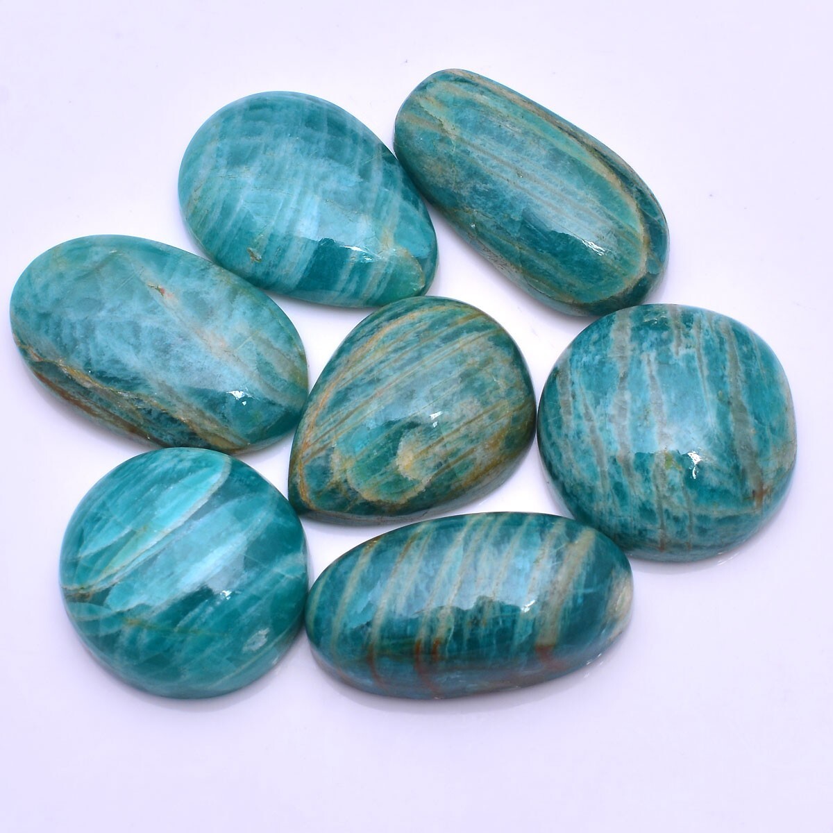 7 Pcs Natural Amazonite Untreated Cabochon 25mm-29mm Loose Gemstones Wholesale