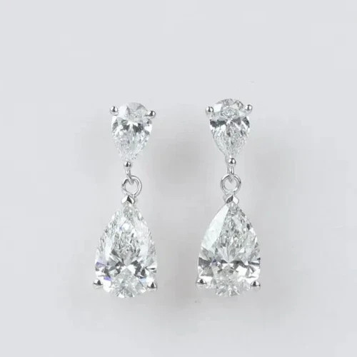 4 CT Pear F-VS1 Lab Grown Diamond Women Drop Dangle Earrings 14K White Gold