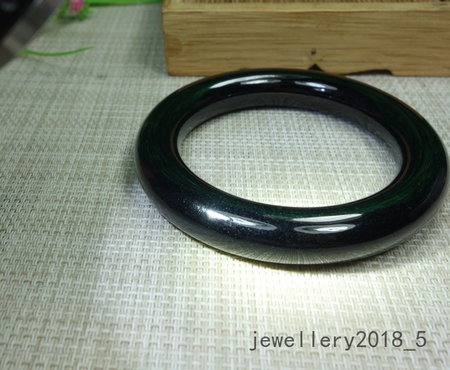 Certified Black Green Burma 100% Natural A Jadeite jade Bracelet 墨翠 圆条玉手镯 58.9mm
