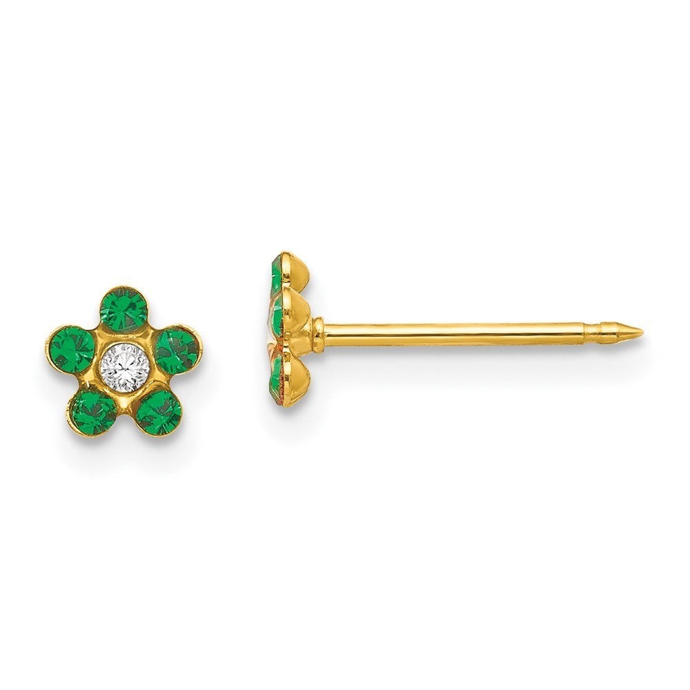 Inverness 14k 5mm MAY Green Emerald Crystal Flower Birthstone Piercing Earrings
