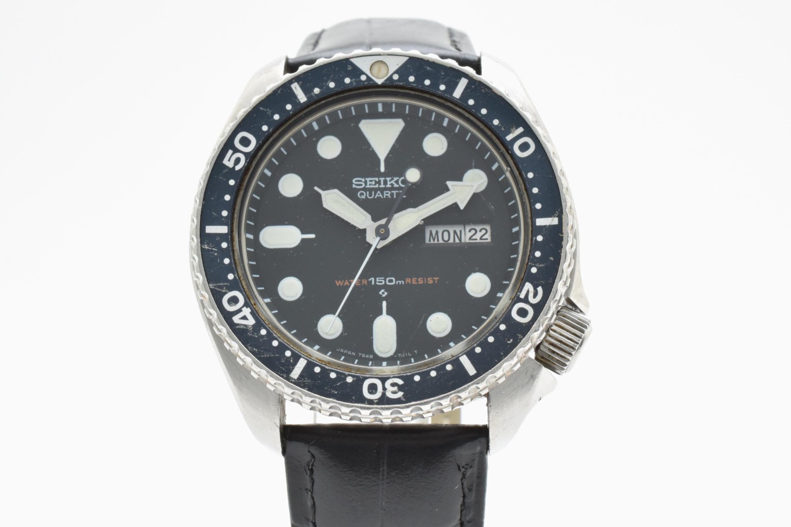 【EXC+5】SEIKO 7548-7000 Diver Black Dial Quartz Men’s Vintage Watch From JAPAN
