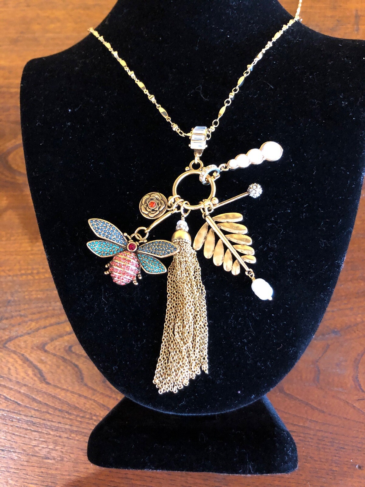 New $198 Neiman Marcus SEQUIN BRAND Celestial Charm Long Gold Tone Necklace NEW