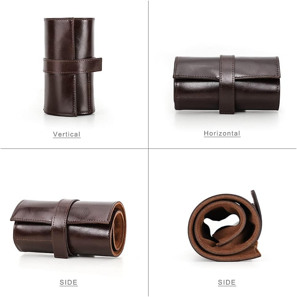 Genuine Leather Travel Watch Case Roll Organizer Classic, Leather 6-Watches Roll