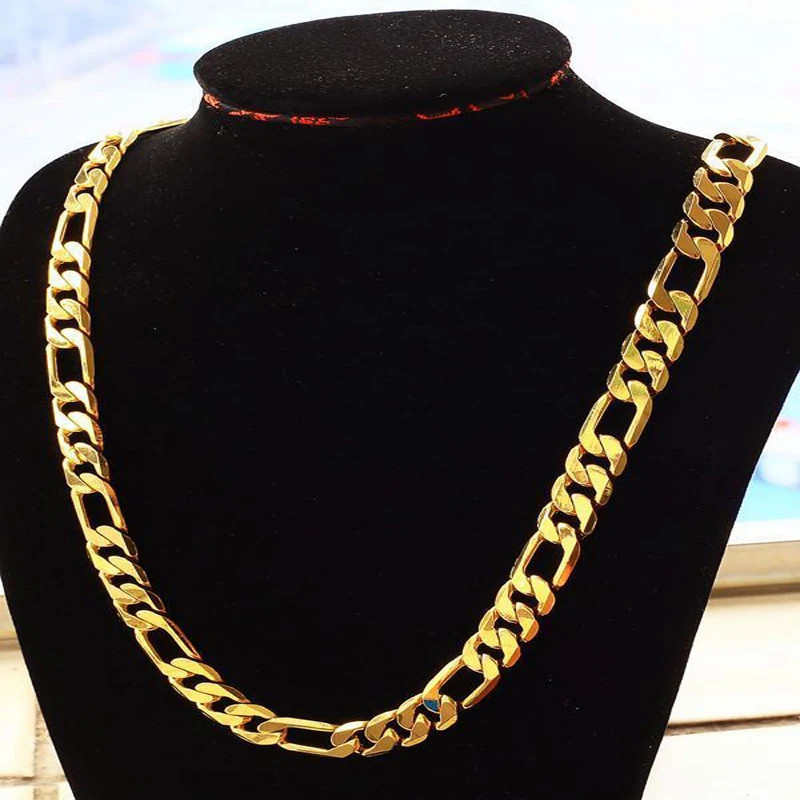 Men’s 24K Gold Plated Figaro Chain Necklace 10mm Heavy Link 20–30in